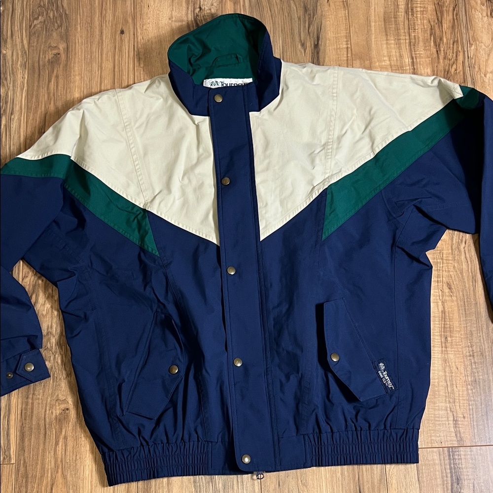 VTG Tourney Gore-Tex Colorblock Men’s Windbreaker Jacket Beige- Blue-Green Sz L